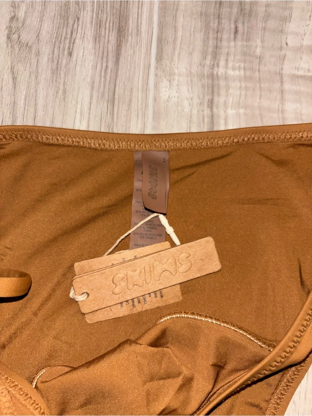 SKIMS bikini set dipped tie bottoms and top in warm tan
